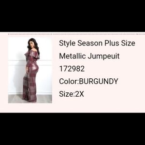 2x Plus Size Metallic Jumpsuit - Burgundy (JUST MAKE AN OFFER)